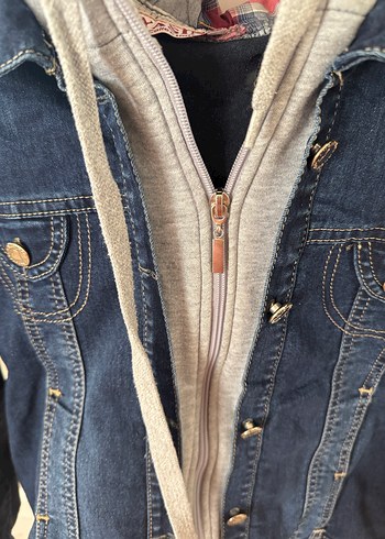m Beden Düğmeli Lacivert Denim Ceket