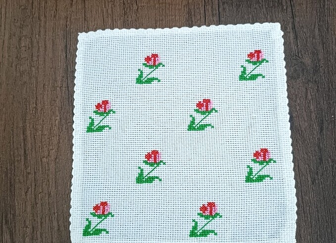 Etamin işlemeli kahve sunumluk 