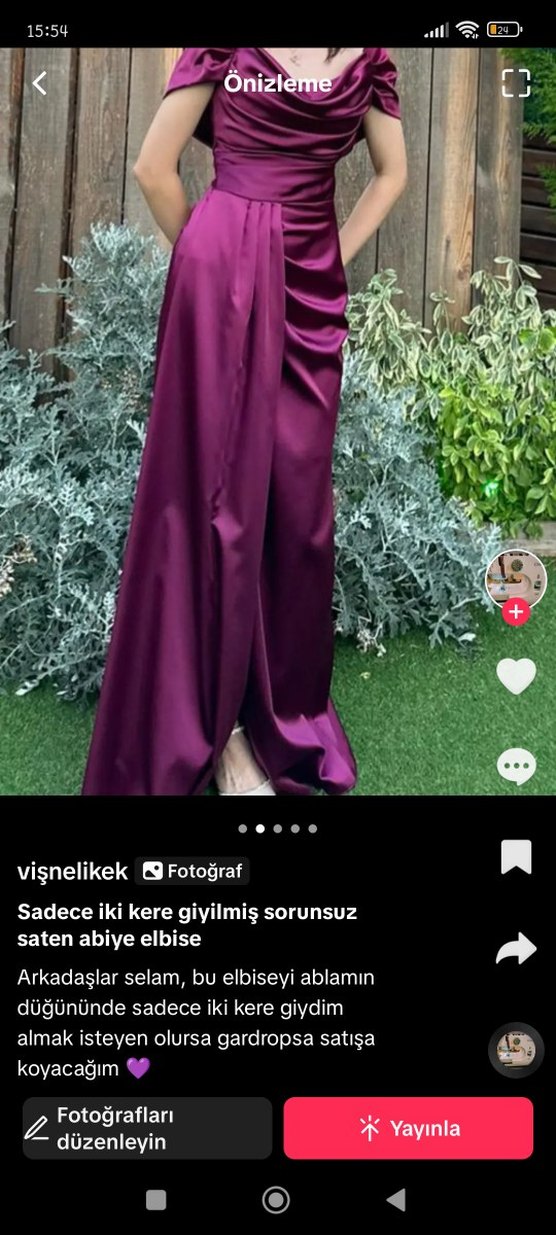 Parlak Mor Saten Uzun Abiye Elbise - Görsel 2