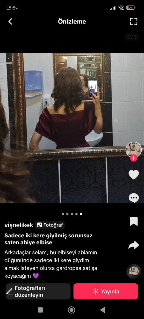 Parlak Mor Saten Uzun Abiye Elbise - Görsel 5