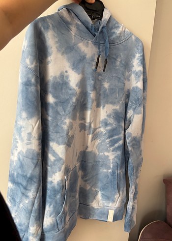 Mavi Batik Desenli Kapüşonlu Sweatshirt