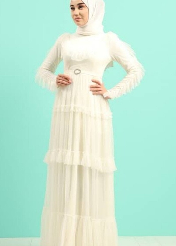 Beyaz tesettür nikah elbisesi - Görsel 1