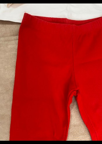 Beyaz Baskılı Pamuklu Kız Sweatshirt ve Kırmızı Tayt - Görsel 5