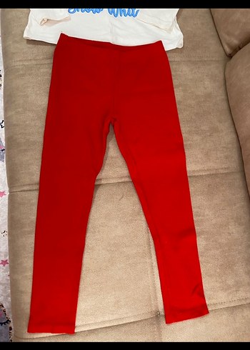 Beyaz Baskılı Pamuklu Kız Sweatshirt ve Kırmızı Tayt - Görsel 4