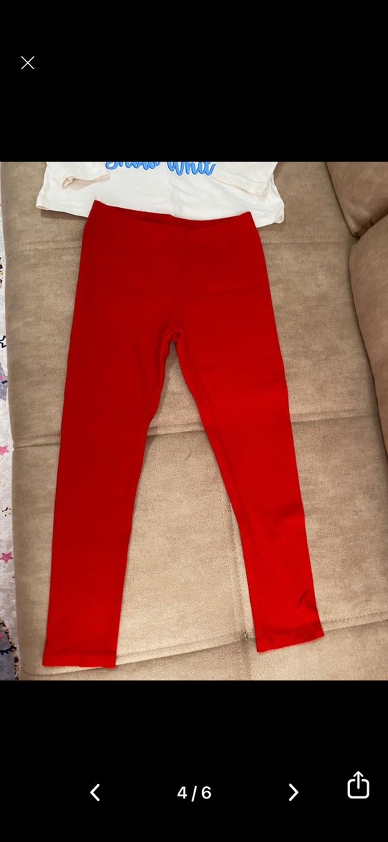 Beyaz Baskılı Pamuklu Kız Sweatshirt ve Kırmızı Tayt - Görsel 4