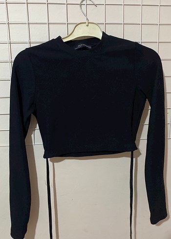 Siyah Uzun Kollu Crop Top