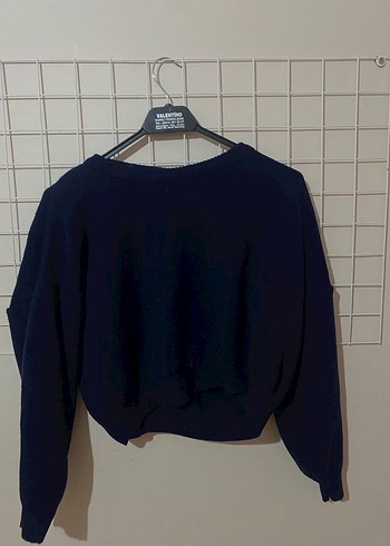 Lacivert Salaş Crop Kadın Sweatshirt