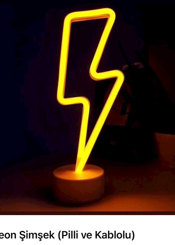 Sarı Neon Şimşek Lambası (Pilli ve Kablolu)