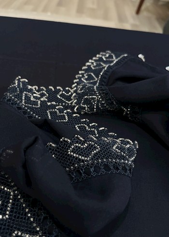 Boncuk İşlemeli lacivert yazma - Görsel 2