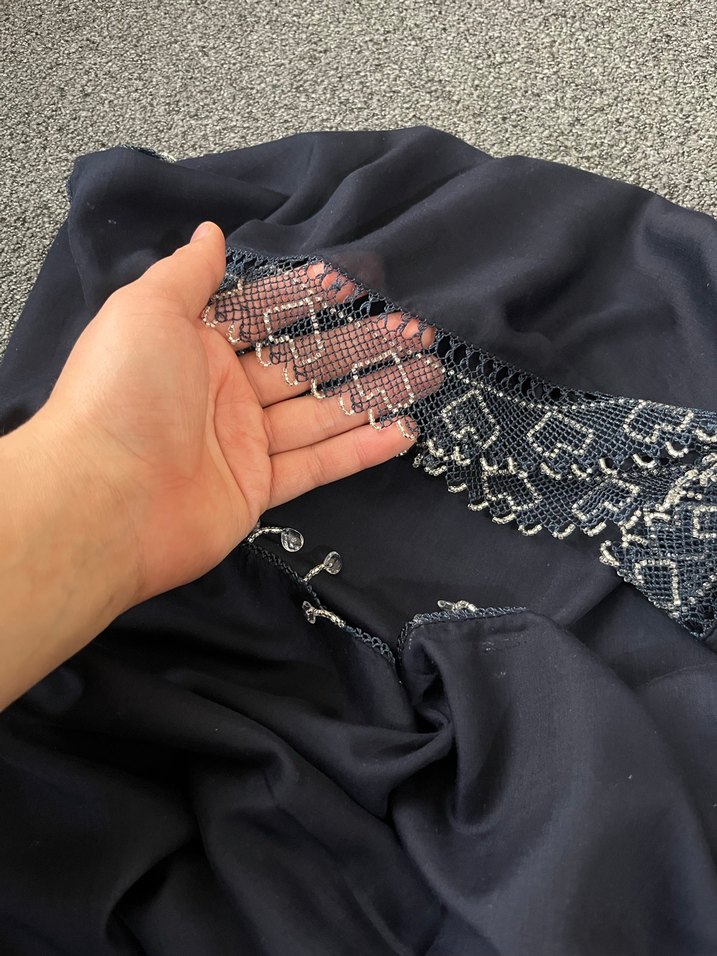 Boncuk İşlemeli lacivert yazma - Görsel 3