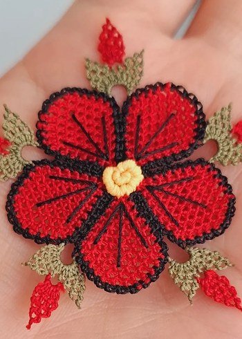 Adet fiyatı 90  Bohem Kırmızı Çiçek İşlemeli El Yapımı motif - Görsel 2