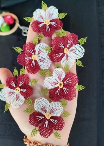 Adet fiyatı 90  Bohem Kırmızı Çiçek İşlemeli El Yapımı motif - Görsel 9