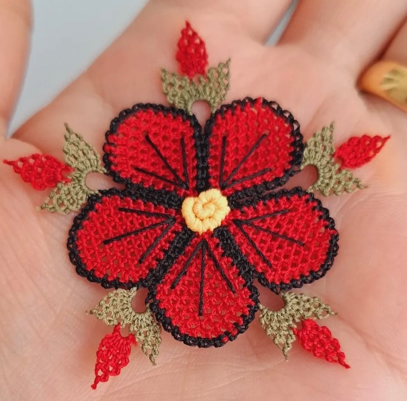 Adet fiyatı 90  Bohem Kırmızı Çiçek İşlemeli El Yapımı motif - Görsel 2