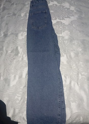 Düğmeli Mavi Rahat Kesim Kadın Kot Pantolon - Görsel 3