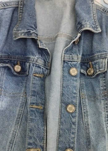 Düğmeli Kız çocukMavi Denim Ceket - Görsel 2