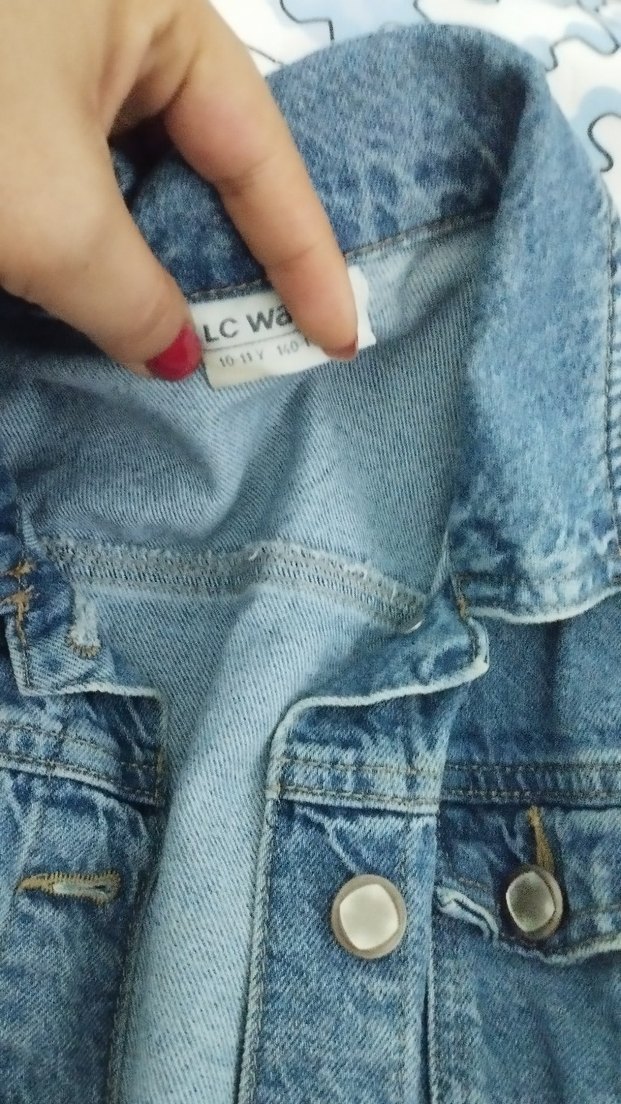 Düğmeli Kız çocukMavi Denim Ceket - Görsel 3