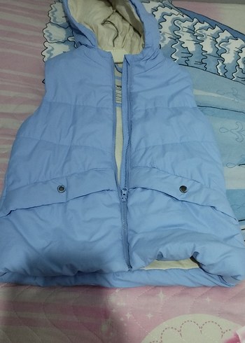 Mavi Kapüşonlu Fermuarlı Kız çocukYelek - Görsel 2