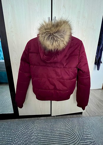 Bordo Fermuarlı Kadın Kışlık Ceket - Görsel 2