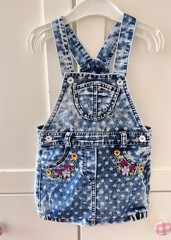 24-36 Ay Beden Gri Kız Denim Nakışlı Triko Elbise
