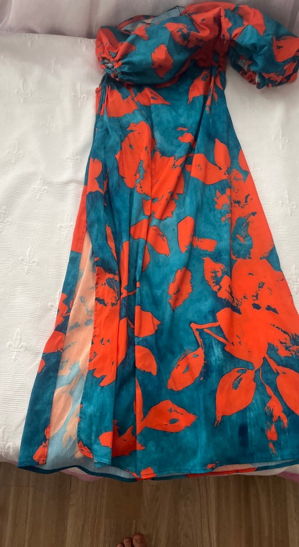 Uzun Askısız Drapeli Batik Desenli Elbise - Görsel 2