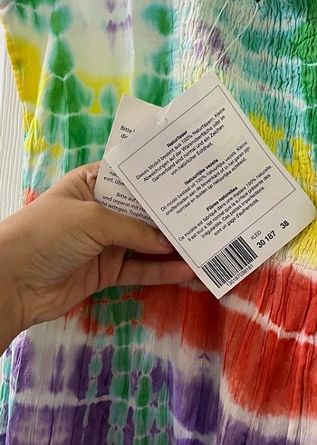 Çok Renkli Bağlama Desenli Uzun Bohem Elbise - Görsel 3