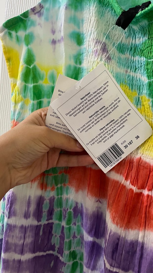 Çok Renkli Bağlama Desenli Uzun Bohem Elbise - Görsel 3