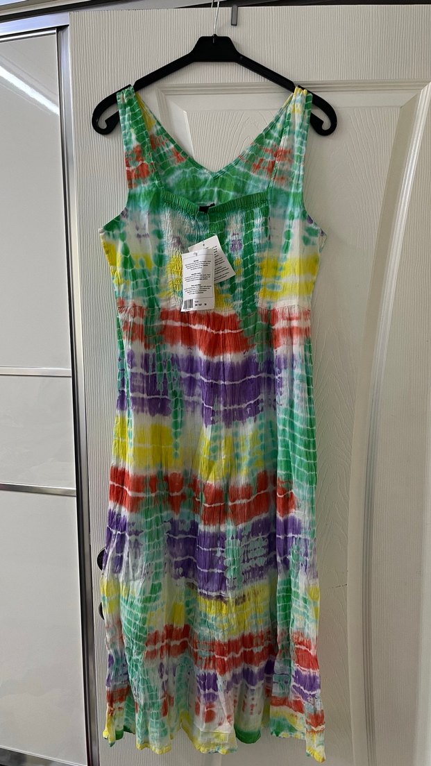 Çok Renkli Bağlama Desenli Uzun Bohem Elbise - Görsel 2