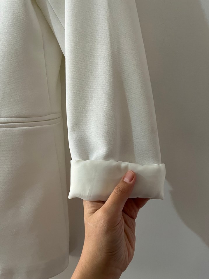 Düğmeli Beyaz Kadın Blazer Ceket - Görsel 3