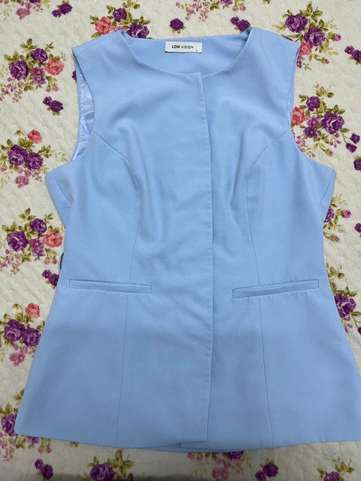 Mavi Düğmeli V Kesim Kolsuz Blazer Yelek - Görsel 2