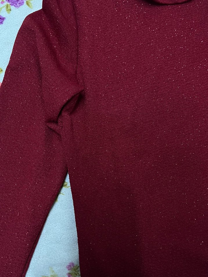 Bordo Boğazlı Kadın simli Body - Görsel 3