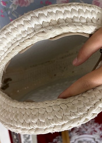 Bej Nakışlı Püsküllü Örgü Kadın Çapraz Çanta - Görsel 6