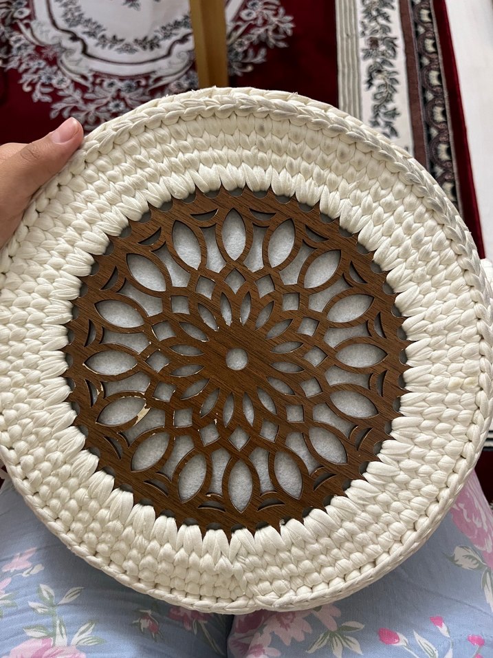 Bej Nakışlı Püsküllü Örgü Kadın Çapraz Çanta - Görsel 4