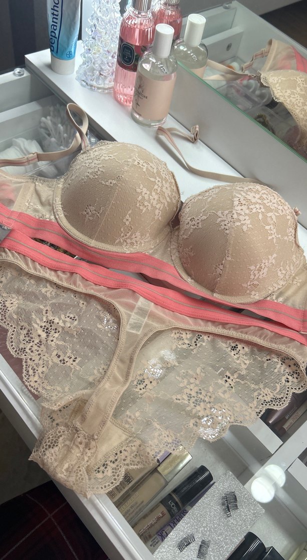 Dantel Detaylı Pudra Rengi Sütyen Takımı - Görsel 2