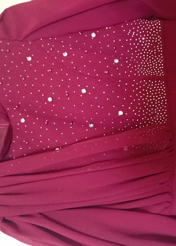 Bordo Uzun Kollu Drapeli Abiye Elbise - Görsel 3