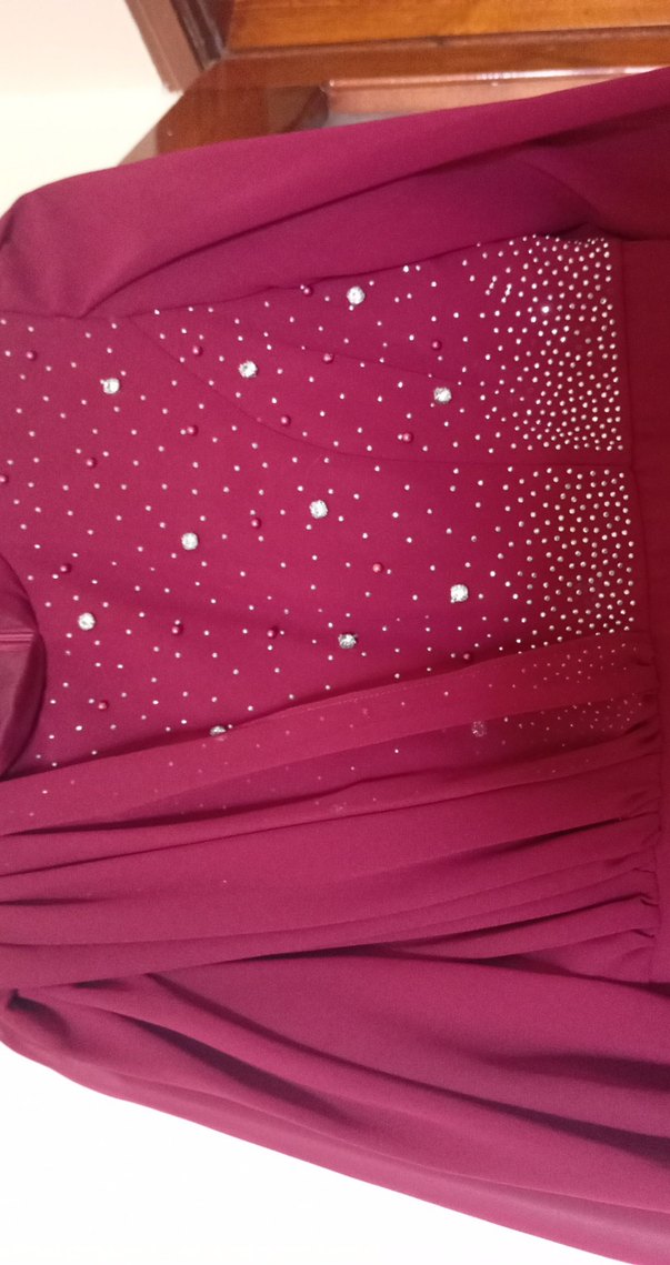 Bordo Uzun Kollu Drapeli Abiye Elbise - Görsel 3