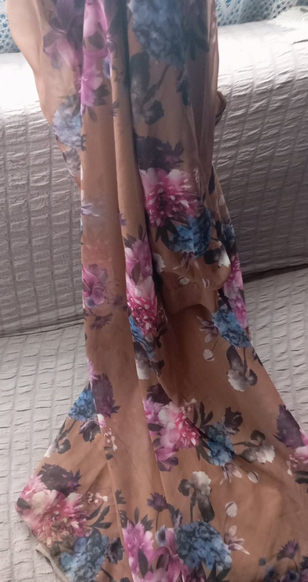 Bej Çiçek Desenli Uzun Bohem Elbise - Görsel 2