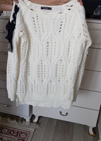 Beyaz Örgü Kadın Kazak - Görsel 2