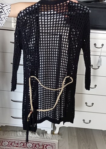 Siyah Örgü Triko Midi Hırka - Görsel 4