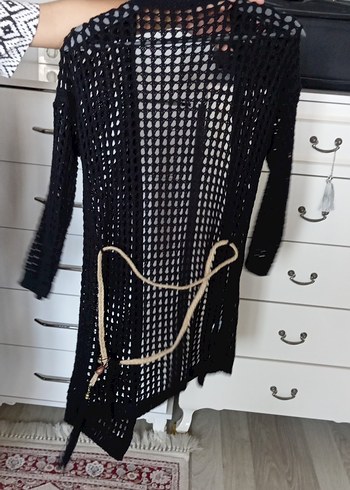 Siyah Örgü Triko Midi Hırka - Görsel 3