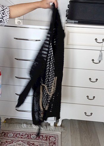 Siyah Örgü Triko Midi Hırka - Görsel 2