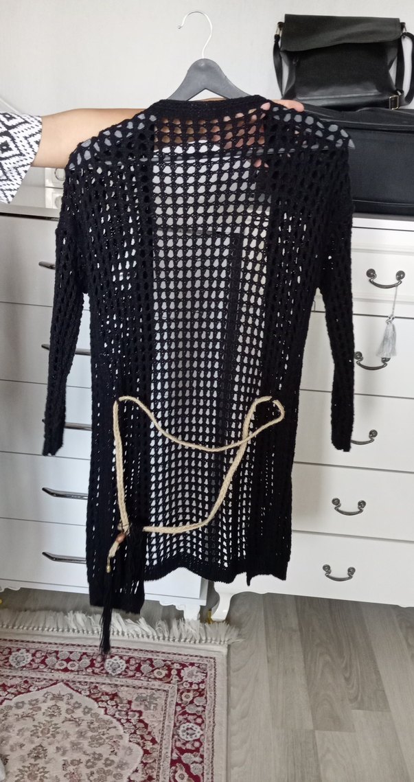 Siyah Örgü Triko Midi Hırka - Görsel 4