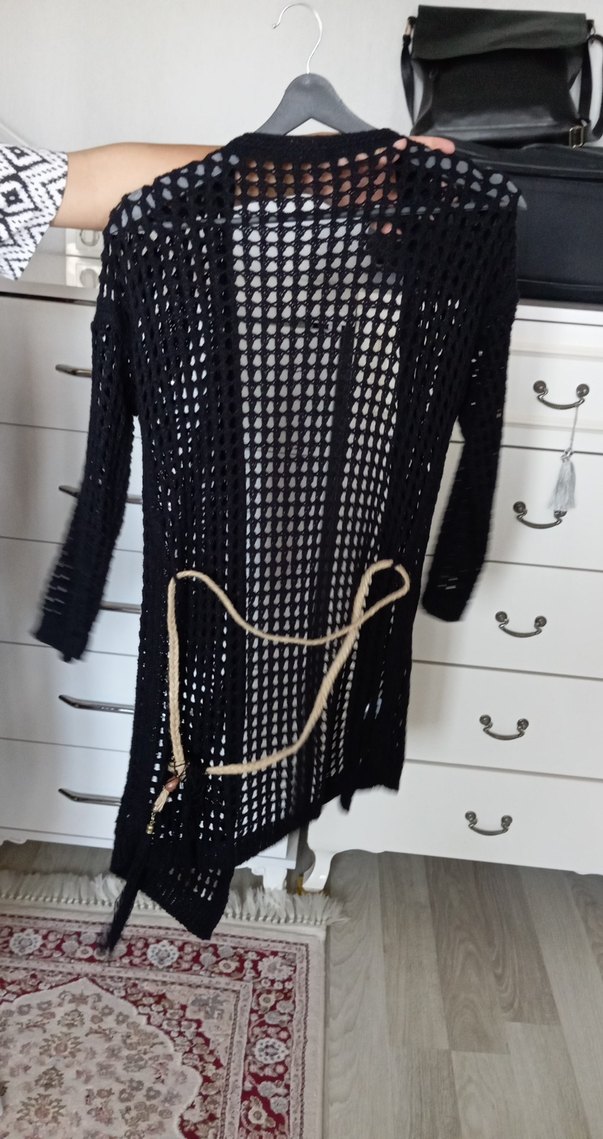 Siyah Örgü Triko Midi Hırka - Görsel 3