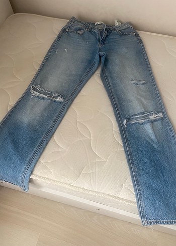 36 Beden Düğmeli Mavi Denim Kadın Pantolon