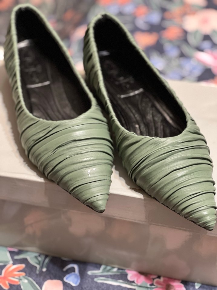 Kadın Yeşil Pliseli Sivri Burun Stiletto - Görsel 2