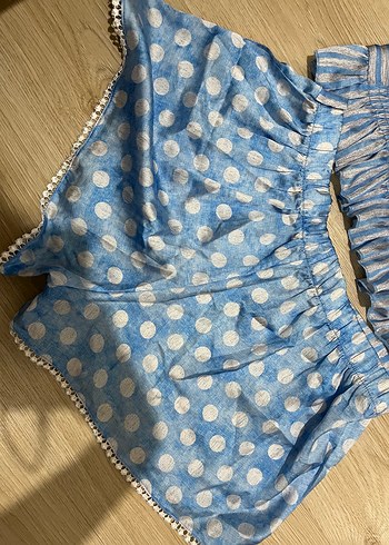 l Beden Mavi Puantiyeli Mini Bohem Kadın Pijama Takımı
