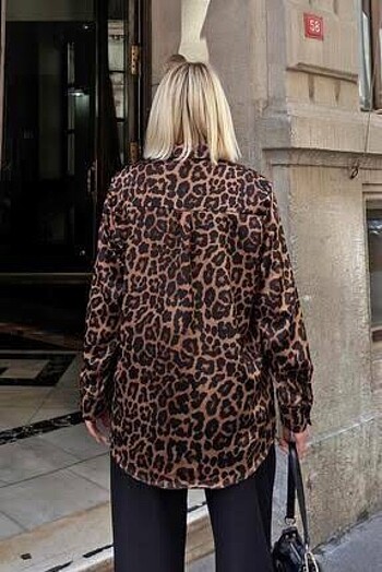 m Beden H&M LEOPAR DESEN KADIN SATEN GÖMLEK