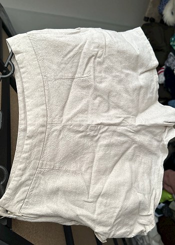 Beyaz Keten  Midi Şort - Görsel 3