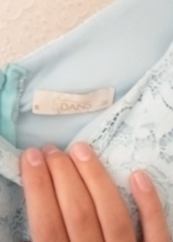 l Beden Dantel Detaylı Mavi Vintage Midi Elbise