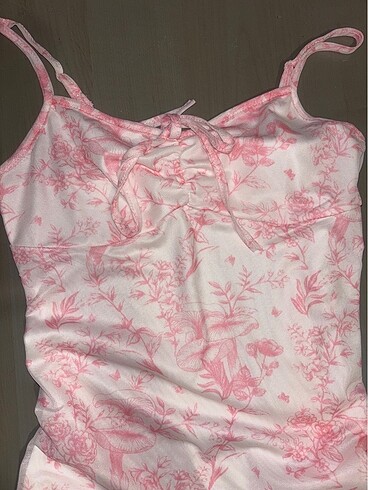 Diğer Beyaz elbise pembe çiçekli askılı