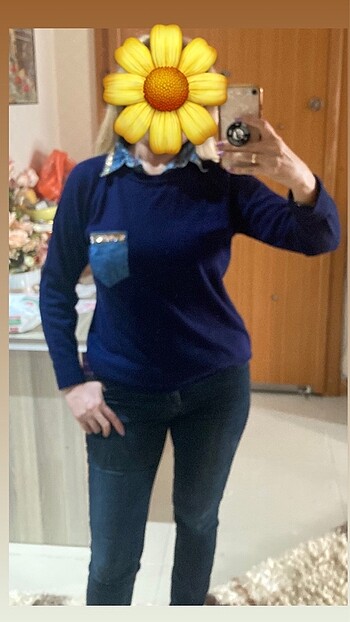Yaka ve cep detaylı kazak